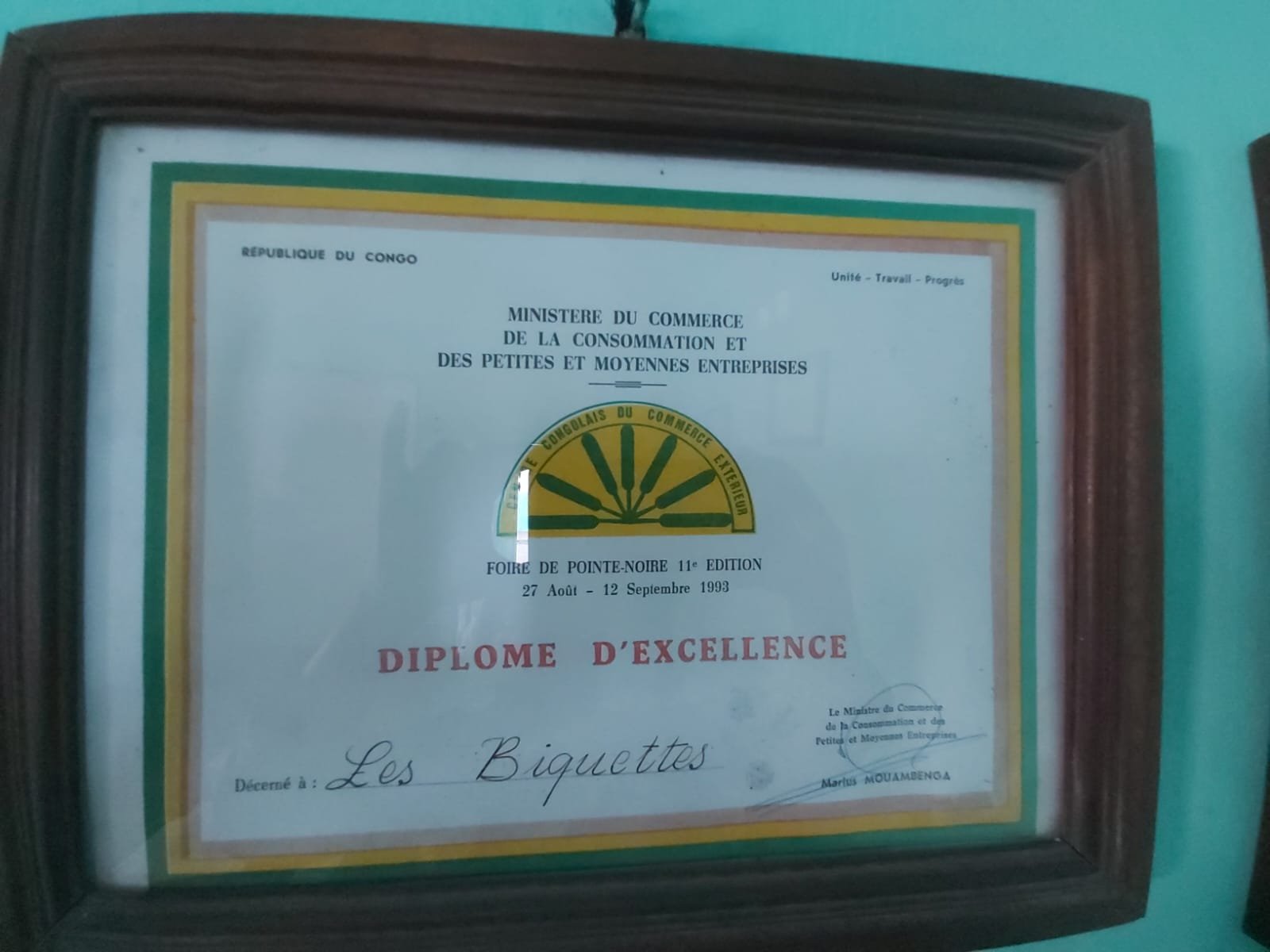 Diplôme d'Excellence — Foire de Pointe-Noire 1993